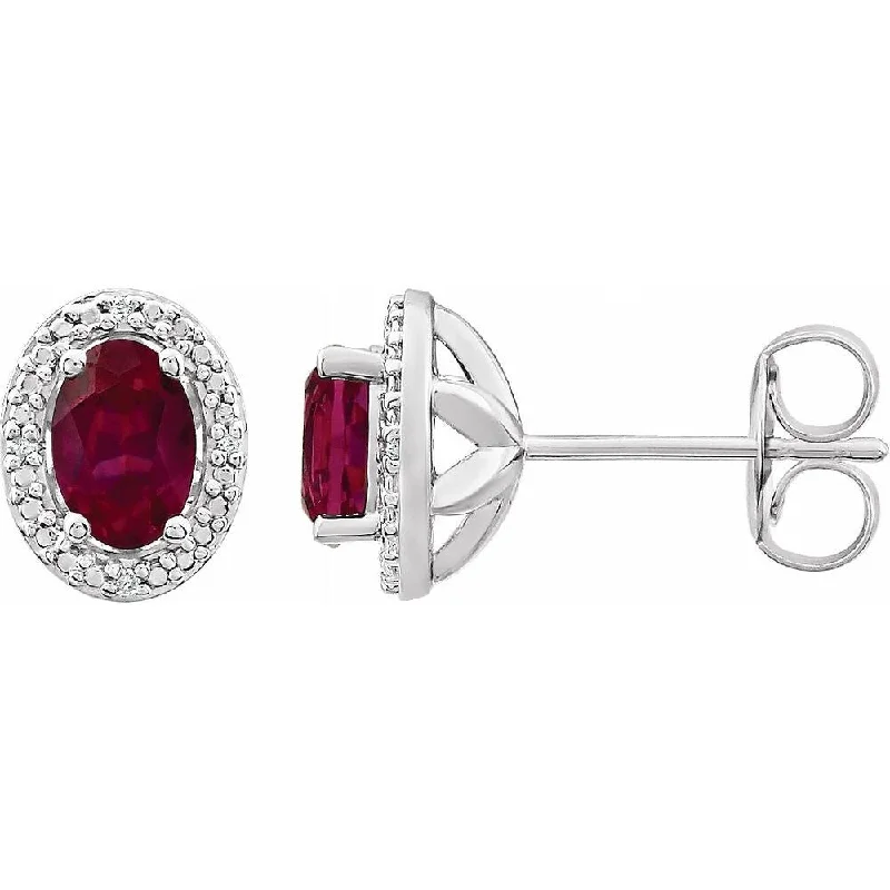 Sterling Silver Created Ruby & .025 CTW Diamond Stud Earring for Women