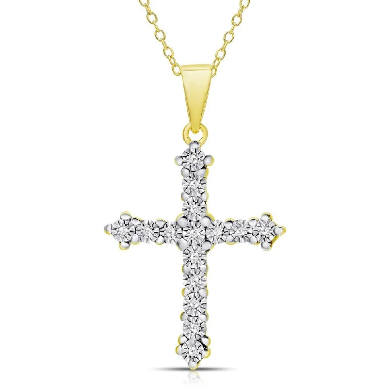 Finesque Sterling Silver or Gold over Silver 0.075ct TW Diamond Miracle Plate Cross Necklace (I-J, I2-I3)