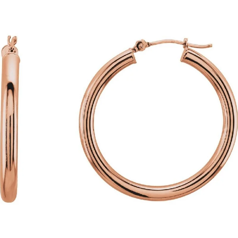 Curata 14k Rose Gold 30mm Polished Tube Hoop Earring