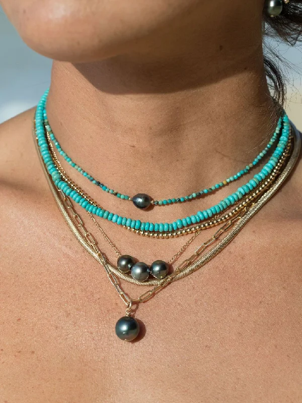 Dainty Turquoise Tahitian Pearl Choker Necklace - Ipo