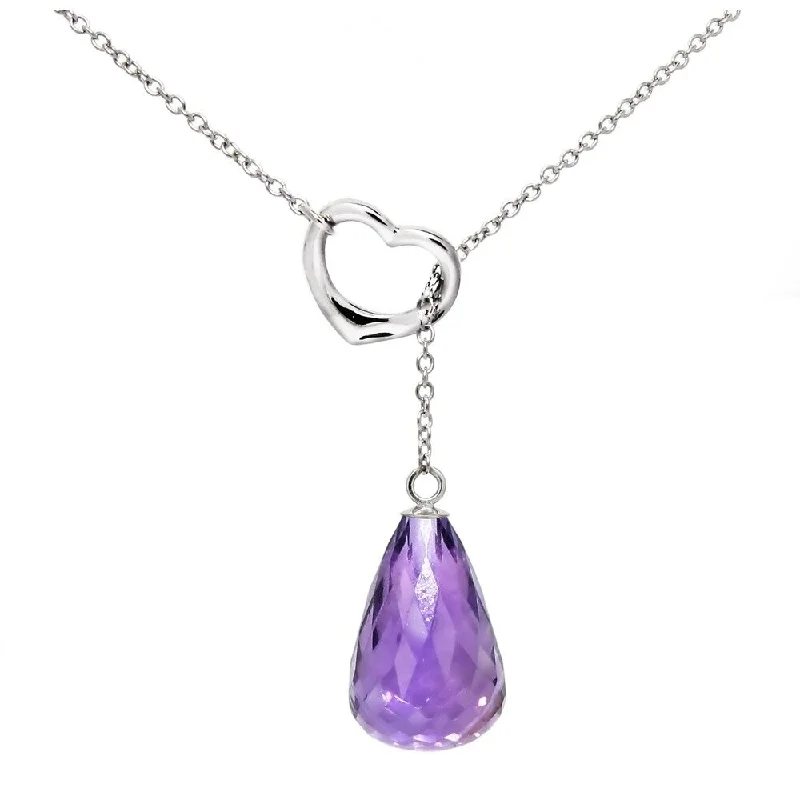 DaVonna Sterling Silver Open Heart Shape 8x12mm Purple Amethyst Chain Pendant Y Necklace, 21"