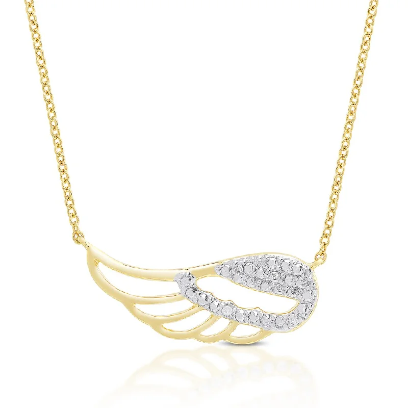 Finesque Sterling Silver or Gold Over Silver Diamond Accent Angel Wing Necklace