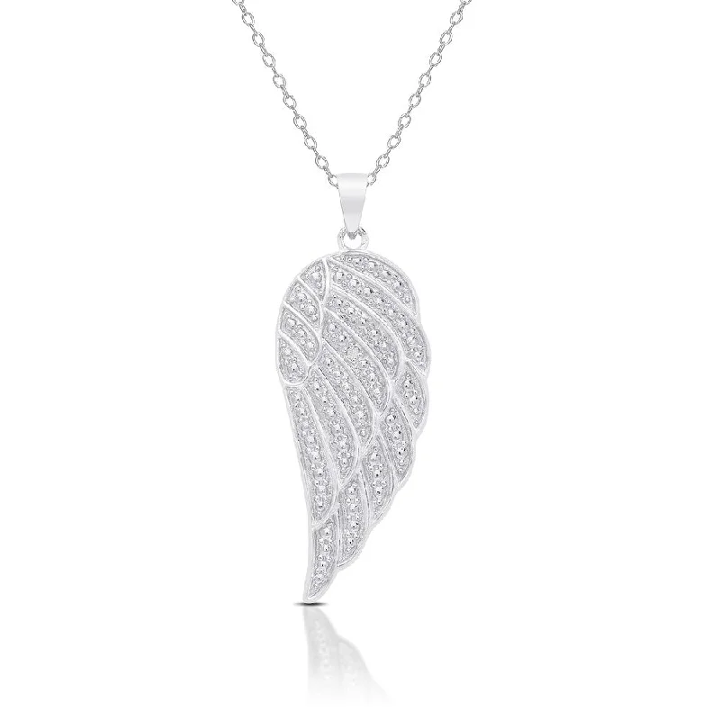 Finesque Sterling Silver or Gold Over Silver Diamond Accent Angel Wing Design Necklace