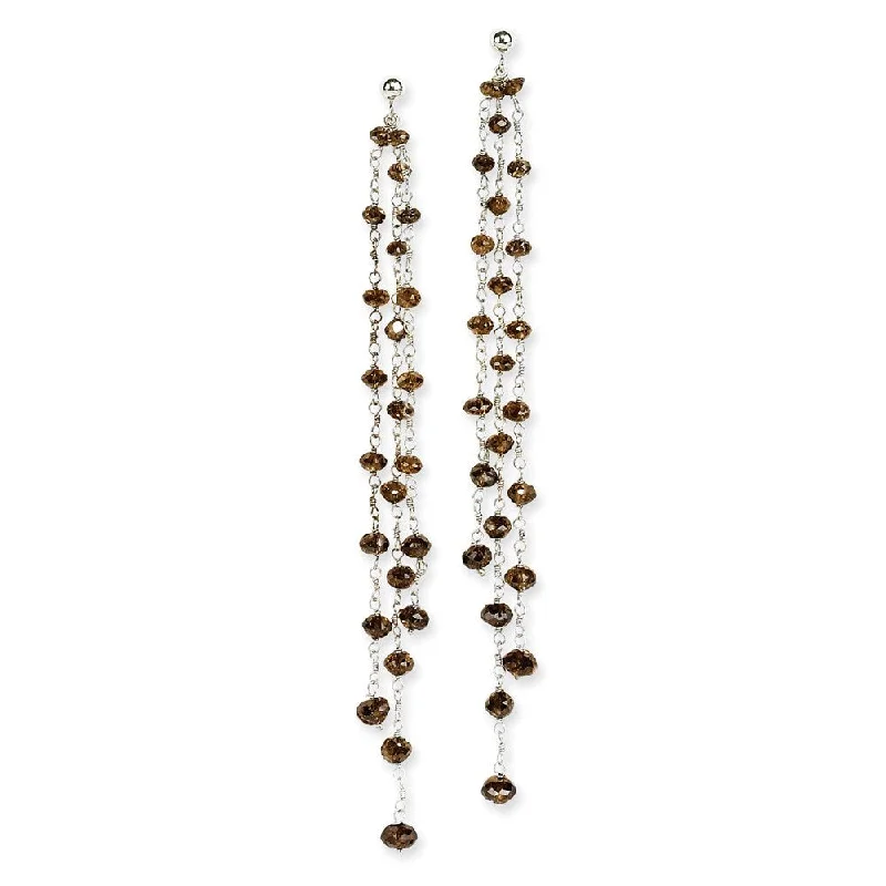 14k White Gold Coffee Brown Diamond Briolette Earring (L-83 mm, W-4 mm)