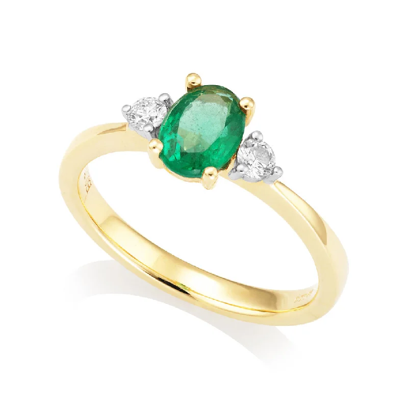 18ct yellow and white gold Emerald And Diamond 3 stome ring