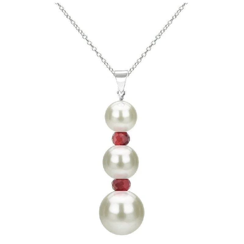 DaVonna Sterling Silver Graduated Freshwater White Pearl and Birthstone Necklace 18-inch