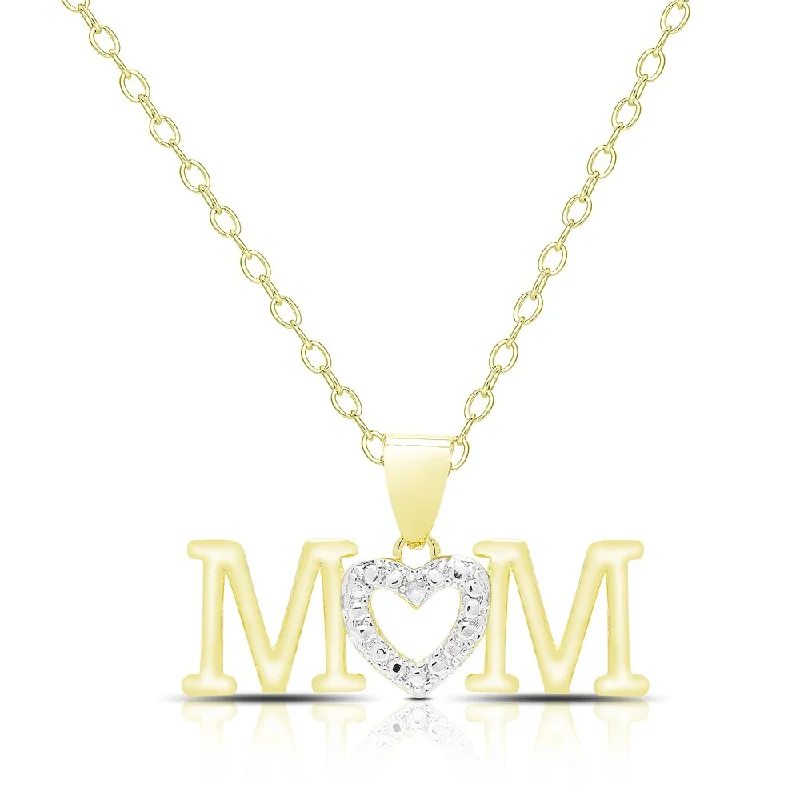 Finesque Gold Overlay Diamond Accent Mom Heart Necklace