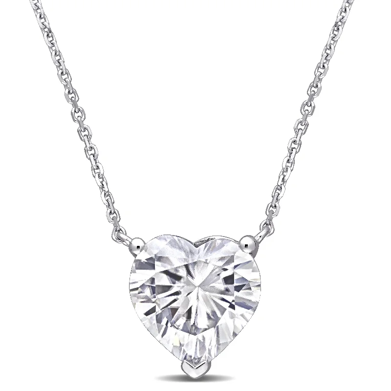 Miadora 3 1/2ct DEW Moissanite Solitaire Heart Station Necklace in 14k White Gold - 11.1 mm x 17 inch x 10 mm