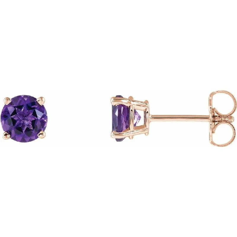 14k Rose Gold 5 mm Round Amethyst Stud Earring for Women