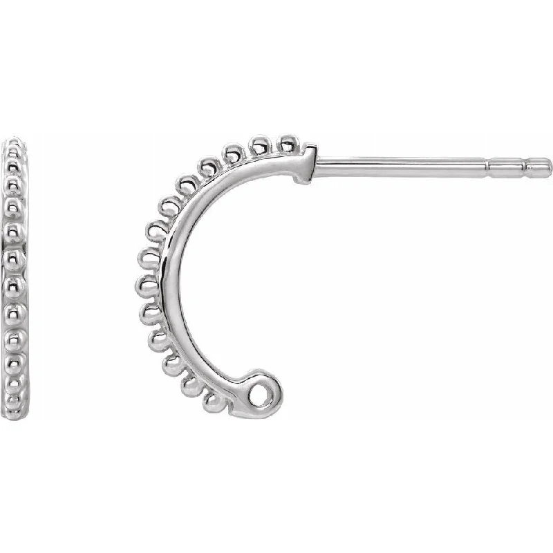 14k White Gold Beaded J-Hoop Earring for Women Top for Women