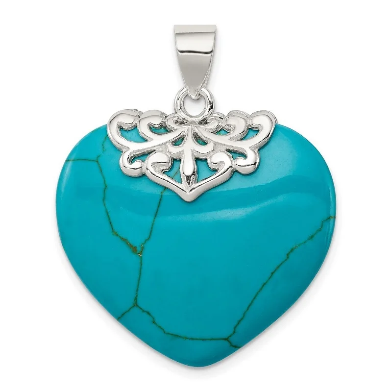 Curata 925 Sterling Silver Polished Simulated Turquoise Love Heart Stone Pendant Necklace Jewelry Gifts for Women