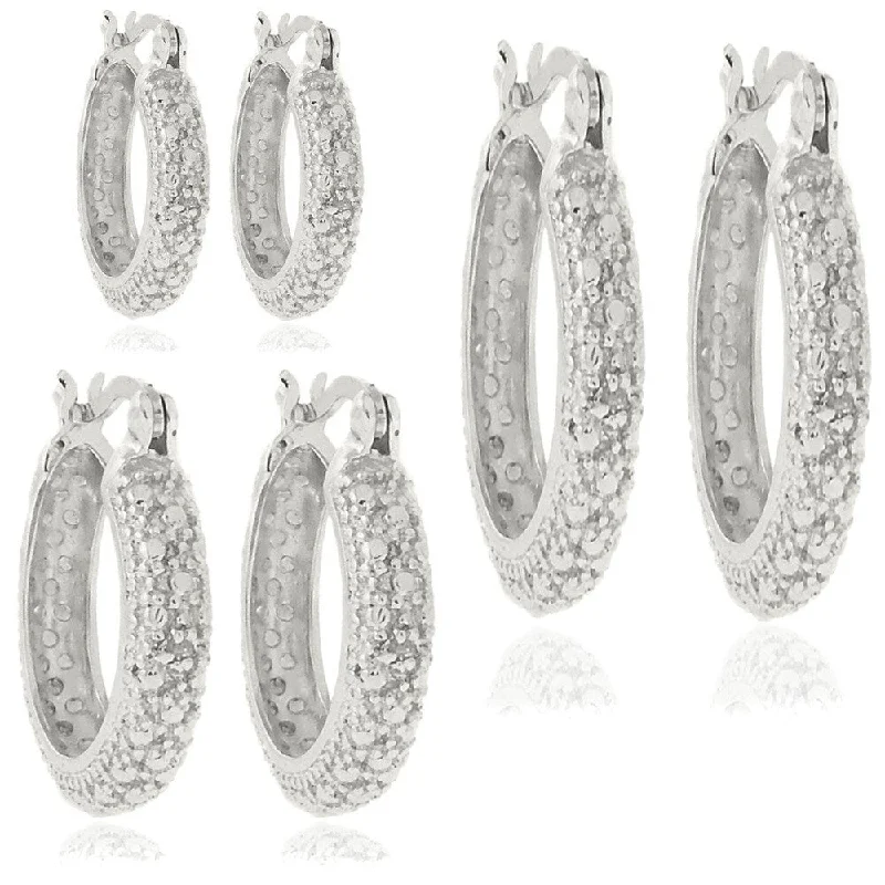 Finesque Silverplated Diamond Accent 3-pair Hoop Earring Set