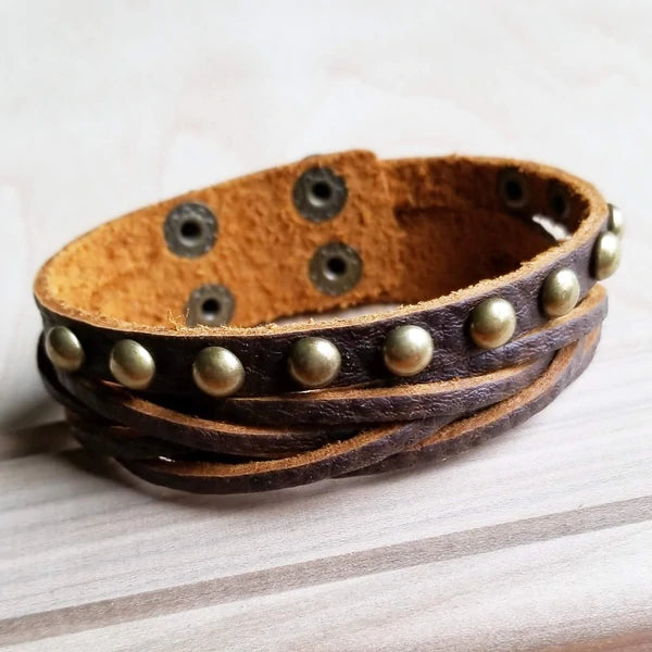 Multi-Strand Leather Cuff with Antique Gold Studs*