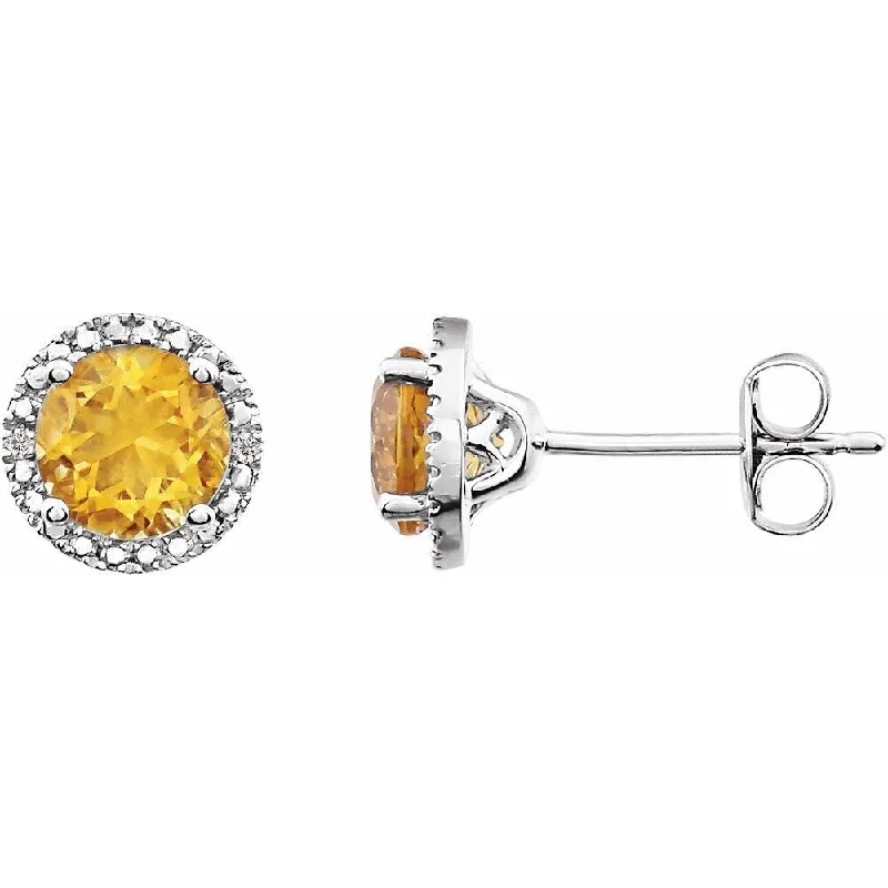 Sterling Silver Citrine & .01 CTW Diamond Stud Earring for Women