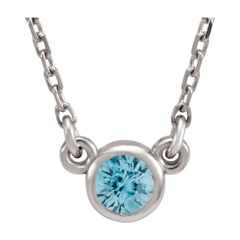 Curata 14k White Gold 4mm Blue Zircon Solitaire Bezel Necklace, 18"