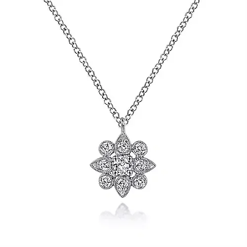 Gabriel & Co White Diamond Flower Pendant Necklace