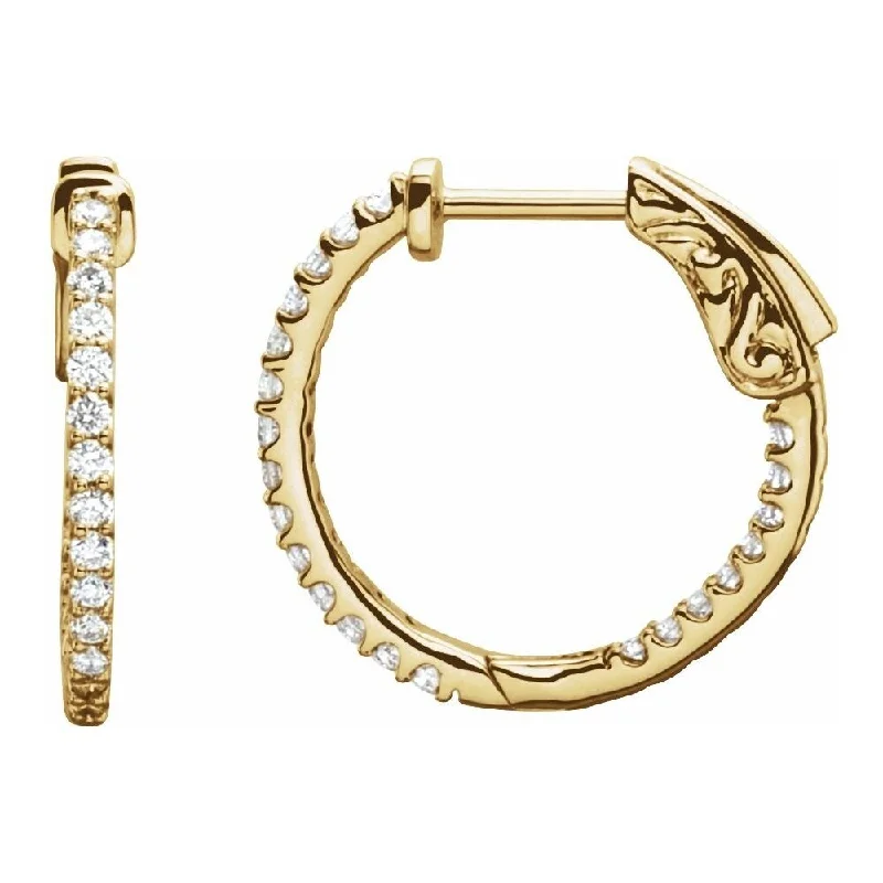 14k Yellow Gold 1/2 CTW Diamond Inside-Outside 19 mm Hoop Earring for Women