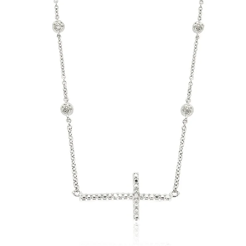 Molly and Emma Sterling Silver Diamond Accent Sideways Cross Necklace