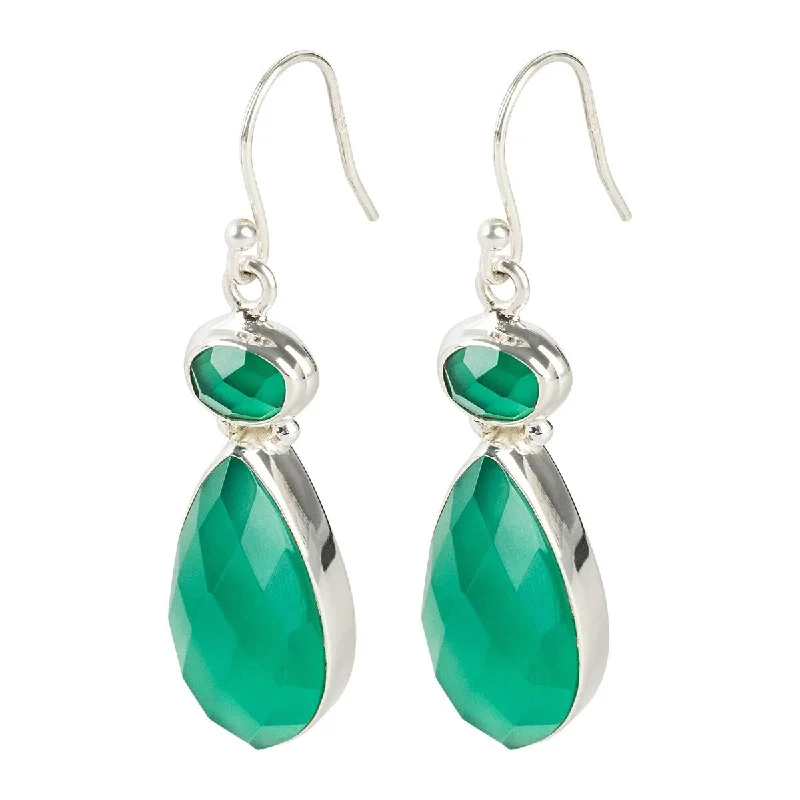 925 Sterling Silver Green Agate Dangle Earring