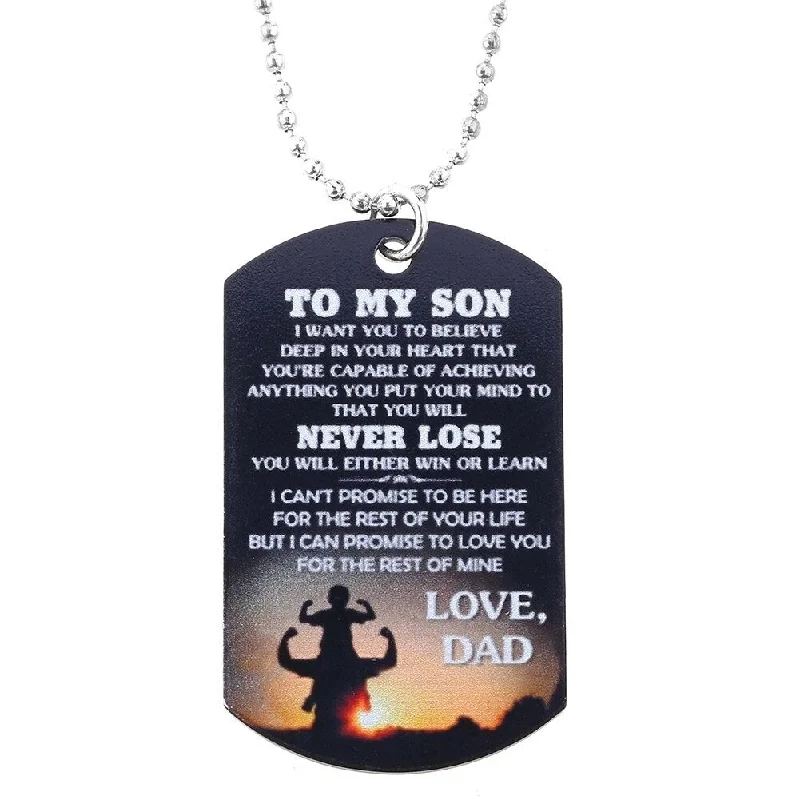 To My Son I Love You Letter Military Dog Tag Pendant Necklace/Keychain Gift - no