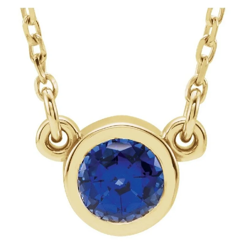 Curata 14k Yellow Gold 4mm Created Blue Sapphire Solitaire Bezel Necklace, 18"