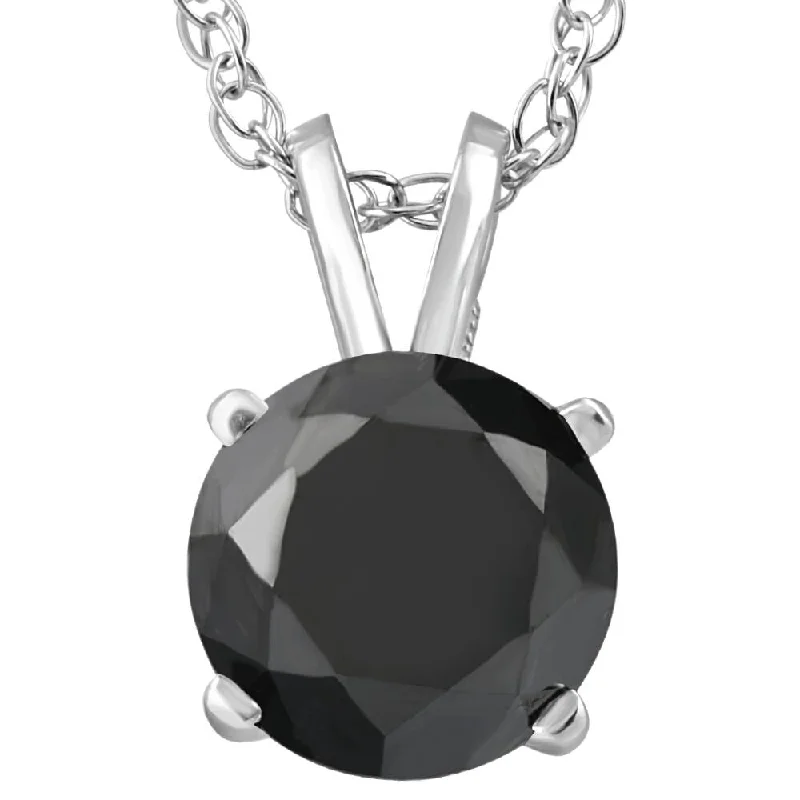 2ct Black Diamond Solitaire Pendant 14K White Gold Necklace