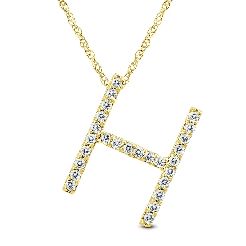 Marquee 1/6 Carat TW H Initial Diamond Pendant Necklace in 10K Yellow Gold with Adjustable Chain