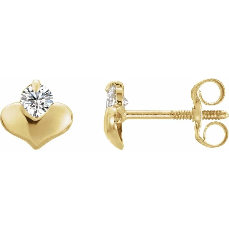 14k Yellow Gold 2.25 mm Round Cubic Zirconia Heart Stud Earring for Women