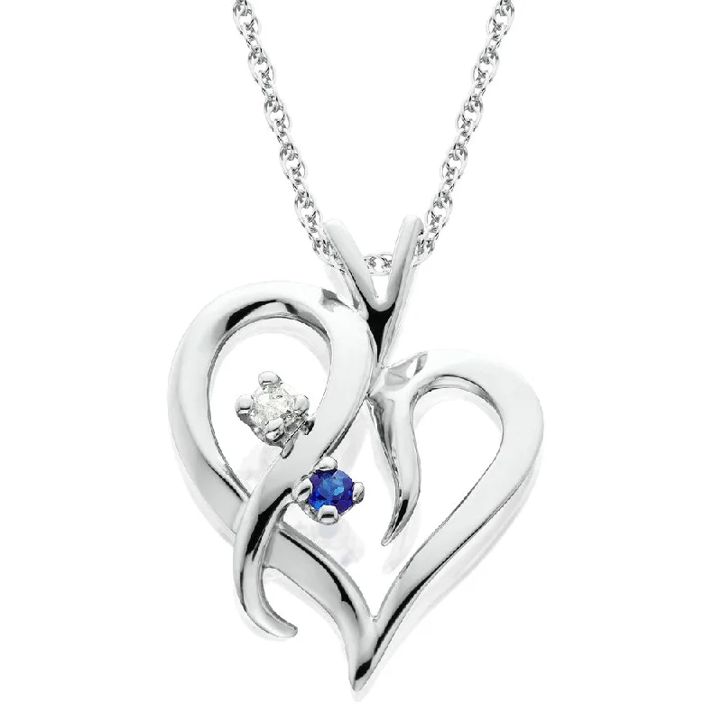 14K White Gold 1/ 20ct Ruby or Blue Sapphire & Diamond Heart Pendant Necklace (I-J/ I2-I3)