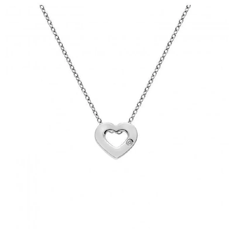 Silver Amulet Diamond Set Heart Pendant on a 16-18' Silver Chain