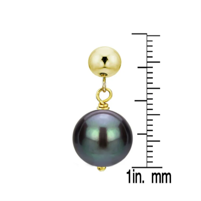 DaVonna 14k Yellow Gold Black Cultured Pearl Dangle Earring