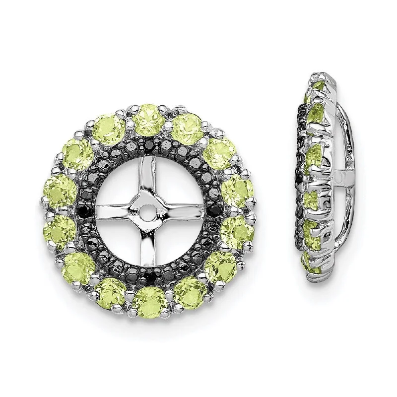 925 Sterling Silver Rhodium Peridot and Black Sapphire Earring Jacket (L-13 mm, W-13 mm)