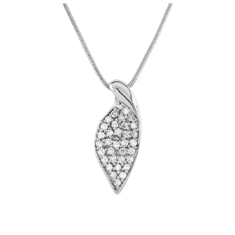 18ct White Gold Diamond Set Leaf Pendant & Chain