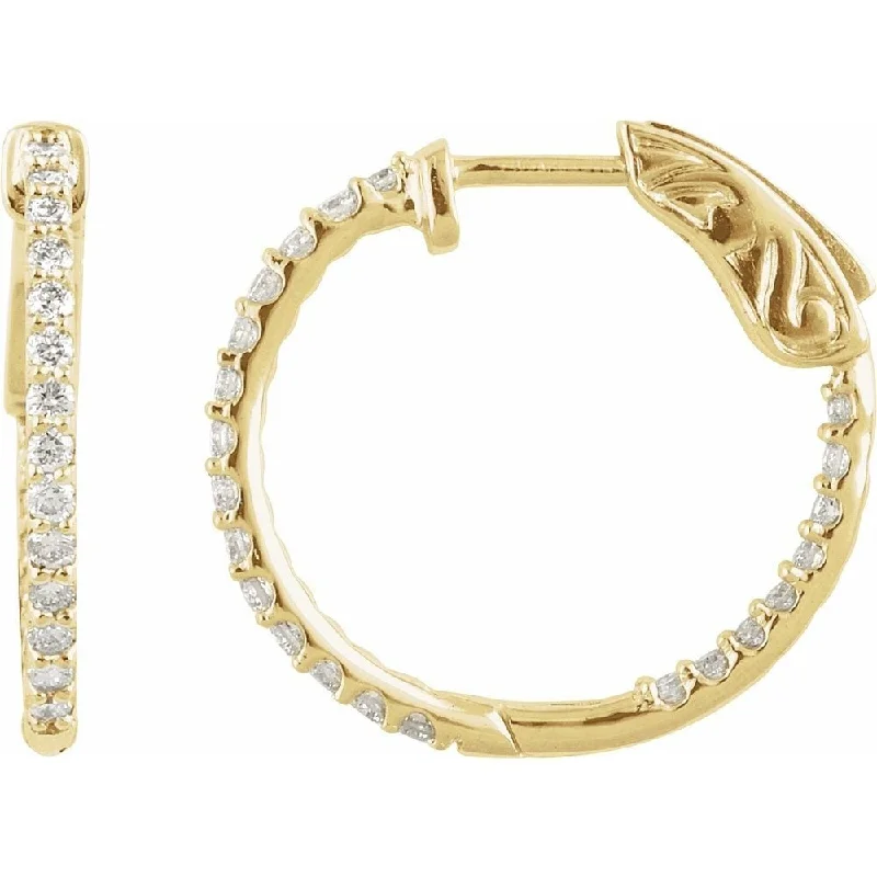 14k Yellow Gold 1 CTW Diamond Inside-Outside 26.5 mm Hoop Earring for Women