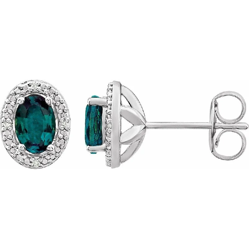 Sterling Silver Created Alexandrite & .025 CTW Diamond Stud Earring for Women