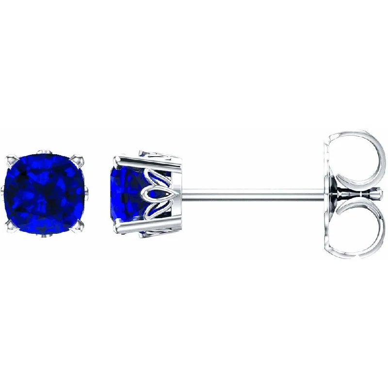 14k White Gold Chatham Lab-Created Blue Sapphire Stud Earring for Women