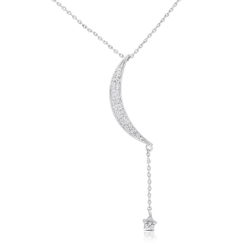 Finesque Silver Overlay Diamond Accent Moon and Star Necklace