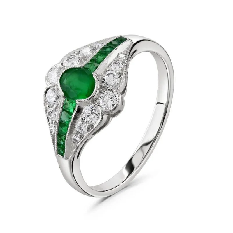 Platinum Emerald & Diamond Set Dress Ring