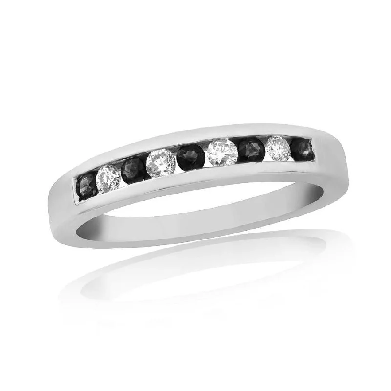 9ct White Gold Sapphire & Diamond Channel Set Eternity Band