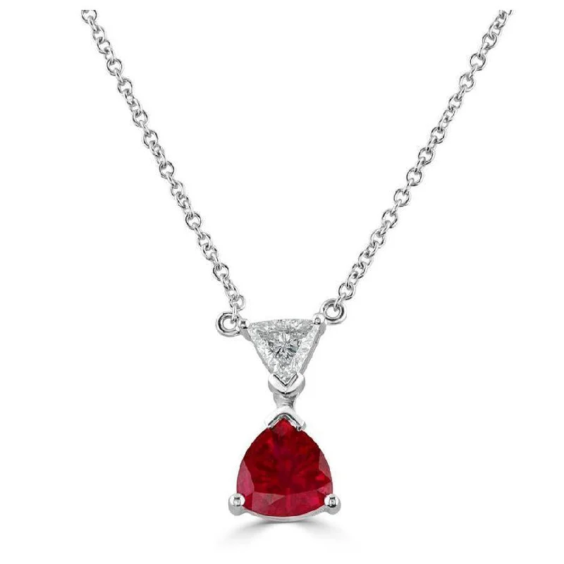 18ct White Gold Trilliant Cut Ruby & Diamond Pendant & Chain