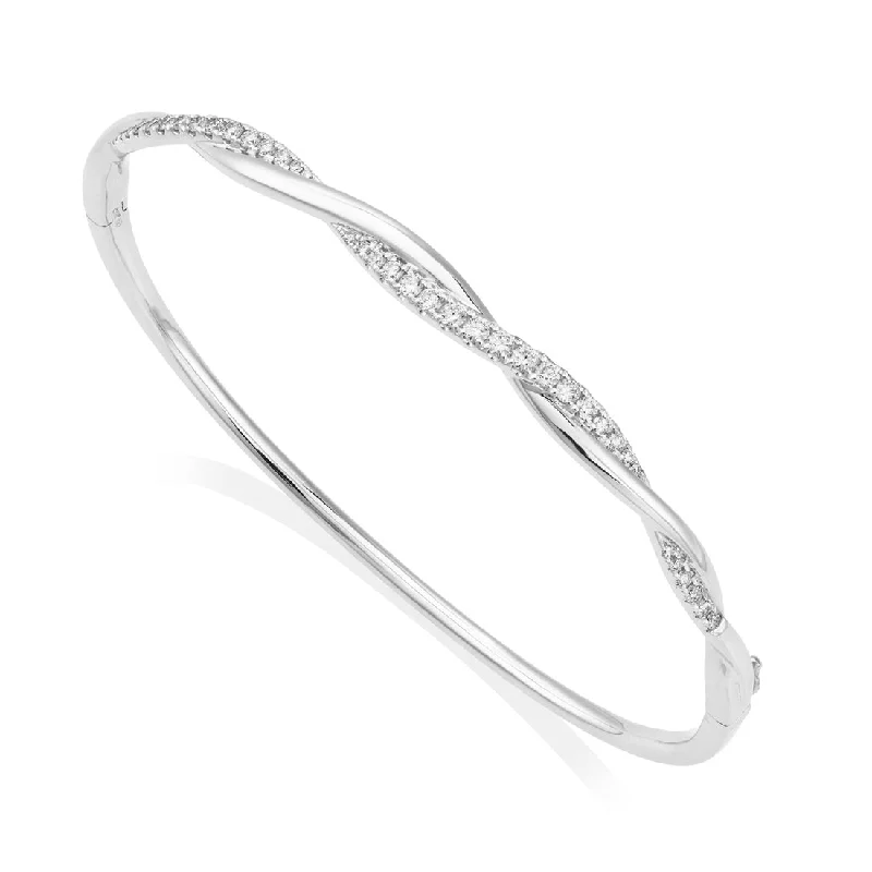 18ct white gold twisted top diamond claw set bangle