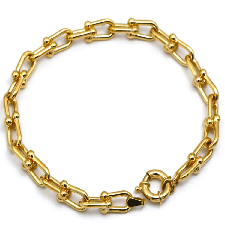 Real Gold GZTF Bold Chunky Solid Hardware Bracelet With Luxury Round Lock 4751 (17 C.M) BR1709