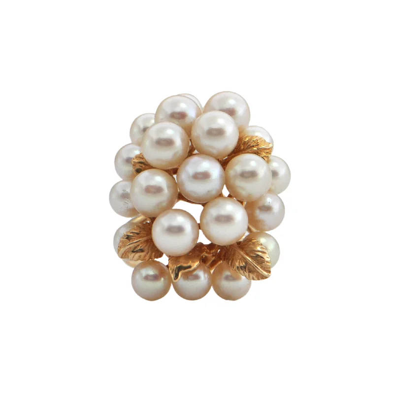 Vintage Pearl and Gold Leaf Cluster Ring