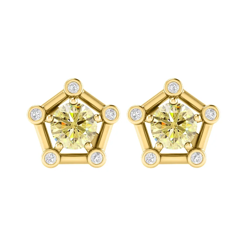 Gold Over Sterling Silver with Yellow Moissanite & White Topaz Earring