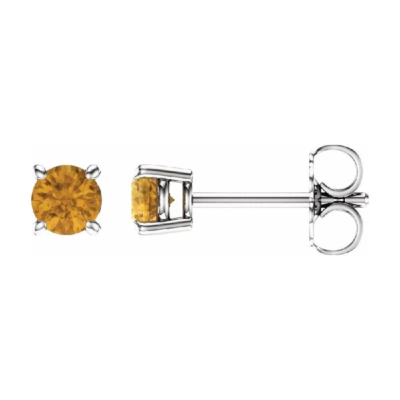 14k White Gold 4 mm Round Citrine Stud Earring for Women