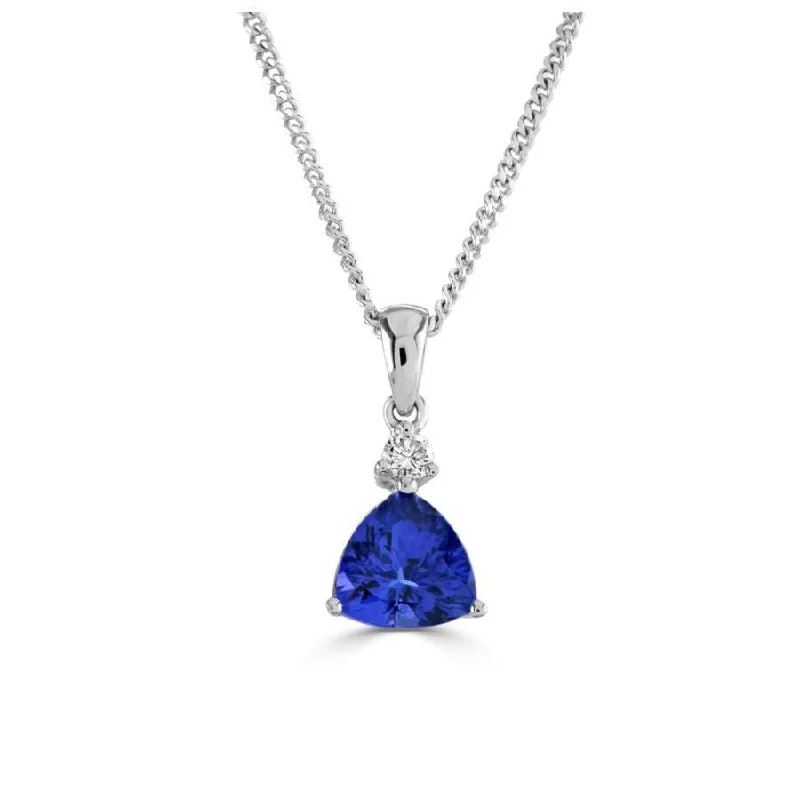 18ct White Gold Trilliant Cut Tanzanite & Round Brilliant Cut Diamond Pendant