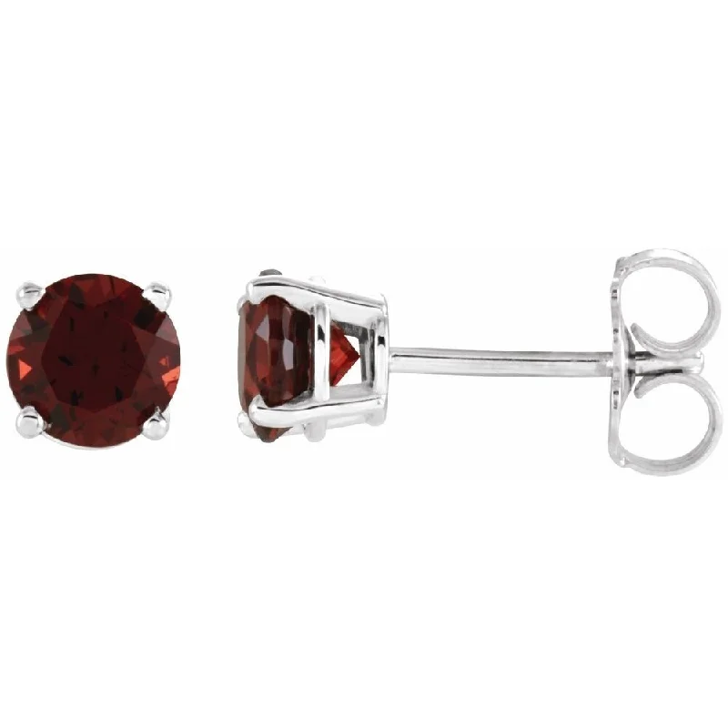 14k White Gold 5 mm Round Mozambique Garnet Stud Earring for Women