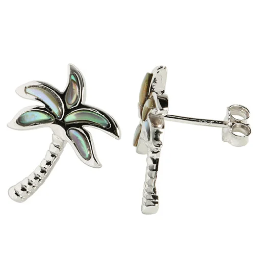 Sterling Silver Abalone Palm Tree Stud Earring