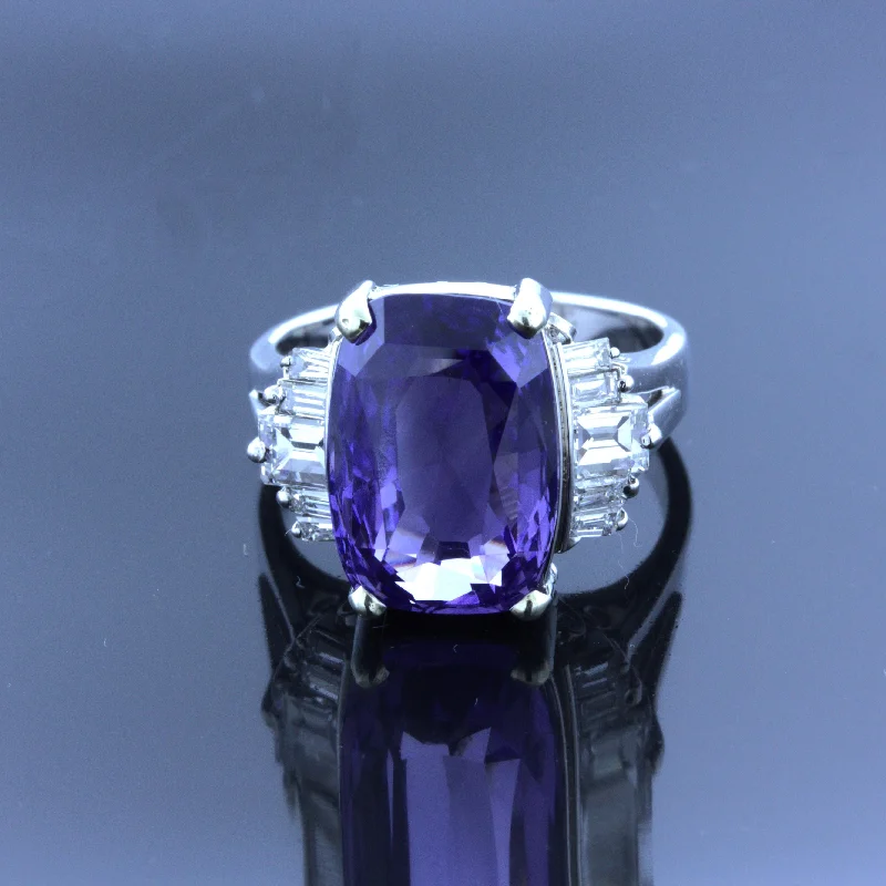 9.27 Carat Color-Change Sapphire Diamond Platinum Ring, GIA Certified