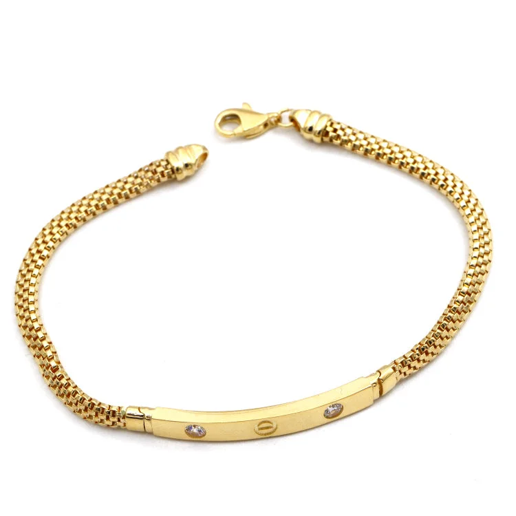 Real Gold Stone Plain Chain Thick Unisex Bracelet (17 C.M) - Model GZJCT4919 BR1751